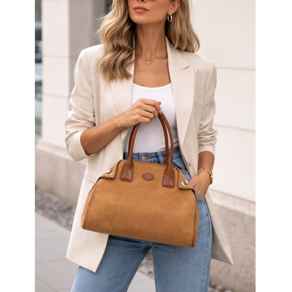Tod's Brown Suede Leather Handbag Satchel Made in‎ Italy